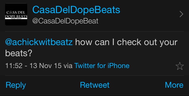 This tweet will not be visible to @casadeldopebeats' followers unless they also follow @achickwitbeatz.