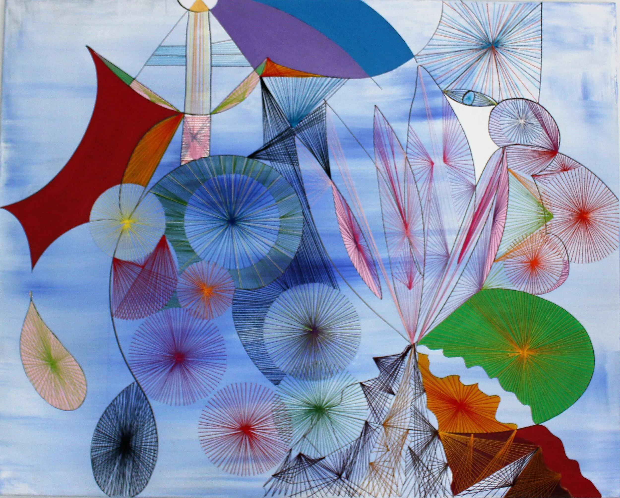 "Meditative Journey", 2019, Acrylic and thread on canvas, 48" by 60"