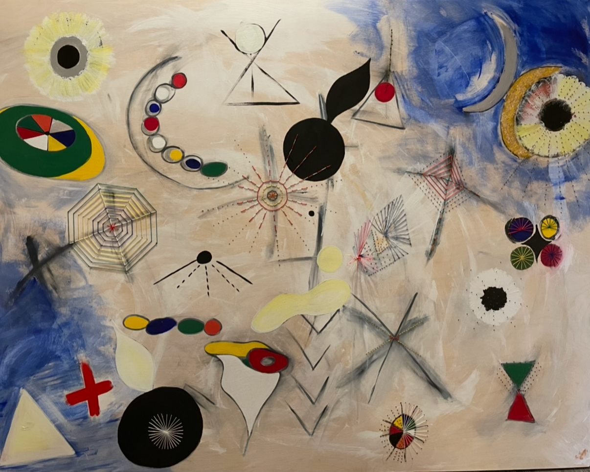 "Les Petites Morts", 2021, Acrylic & thread on wood, 5ft by 4 ft