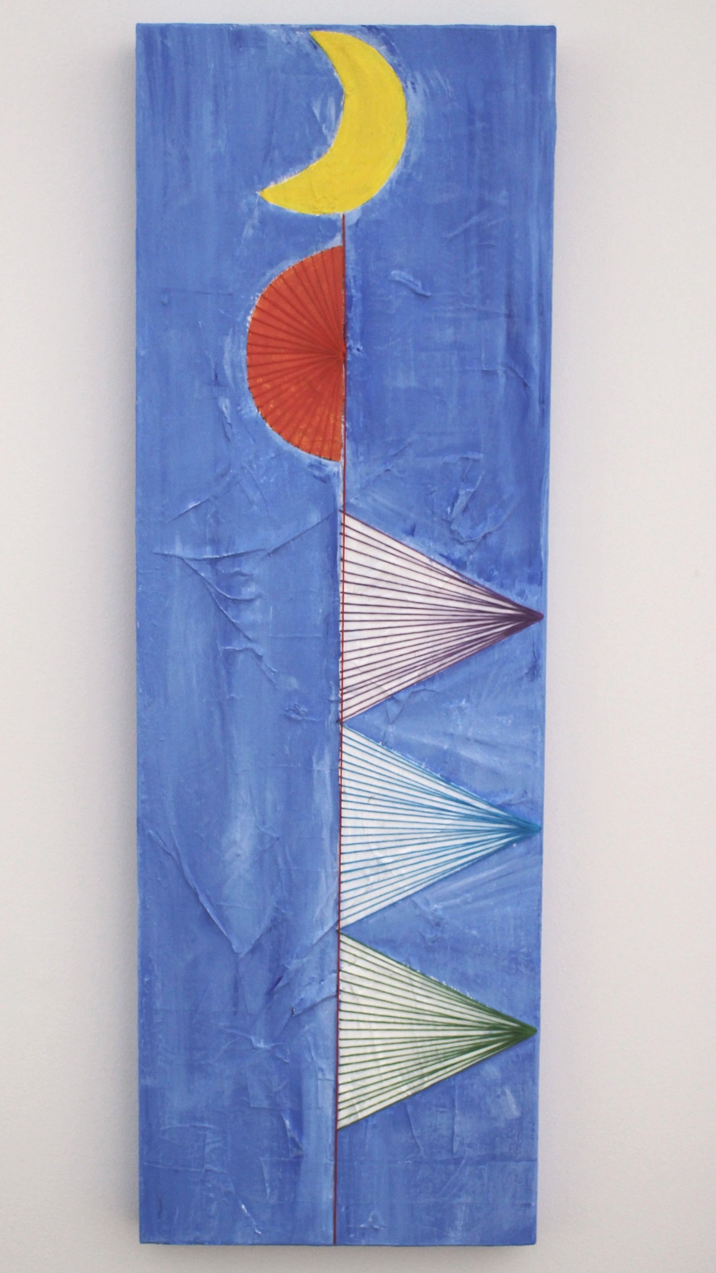 "Meditative painting/ Feminine", 2020, Acrylic and thread on canvas, 12" by 36"  