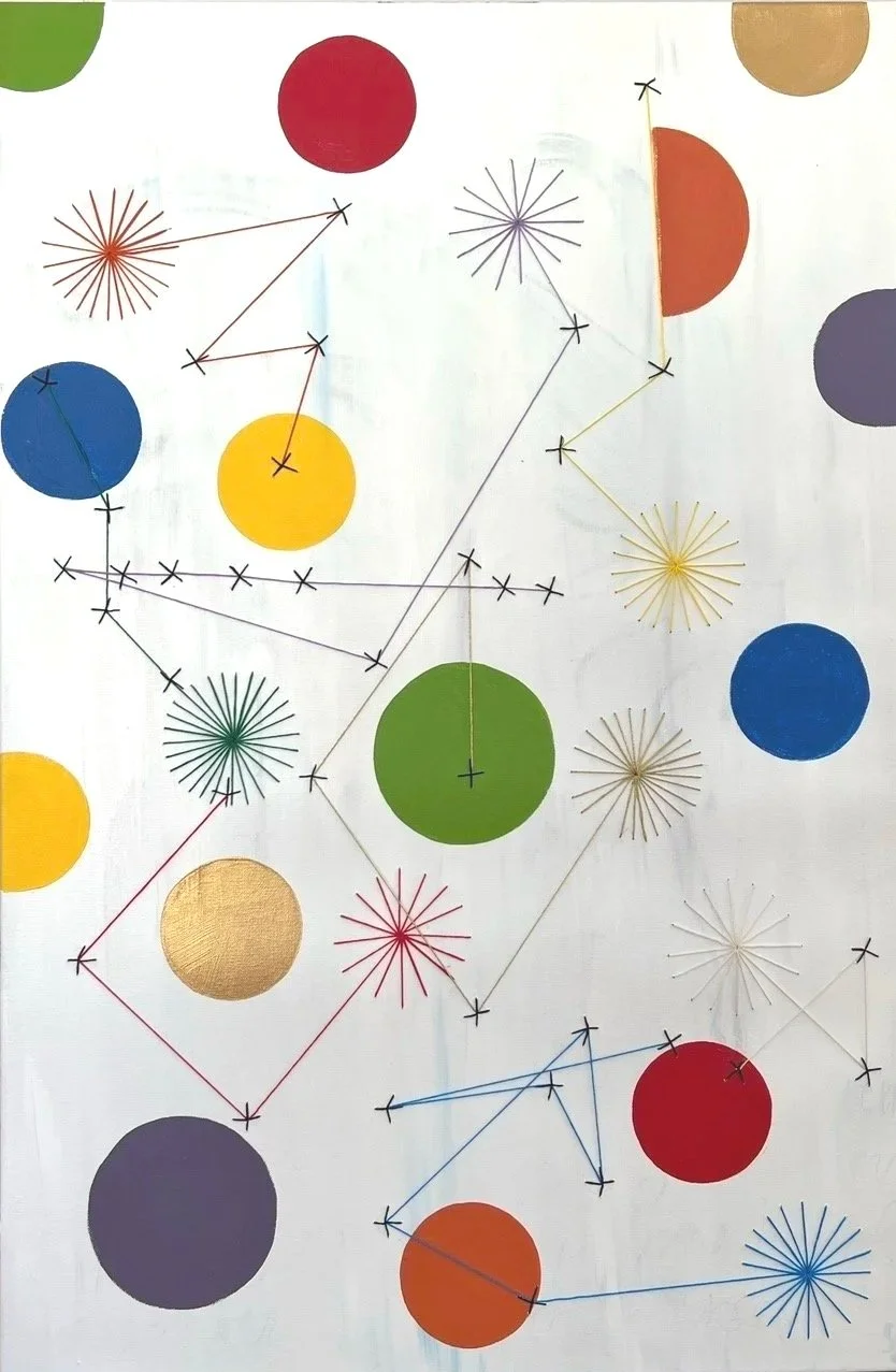 "Constellation", 2020, Acrylic & thread, 24" by 36"