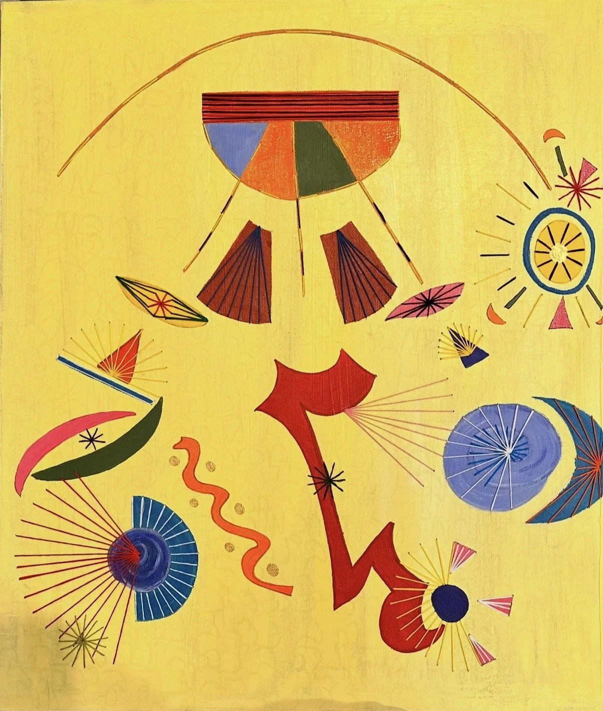 "The SEcret Bridge", 2021, Acrylic & thread, 24" by 36"