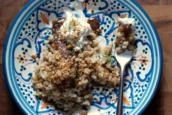 Lentils and Rice with Tamarind Sauce and Dukkah