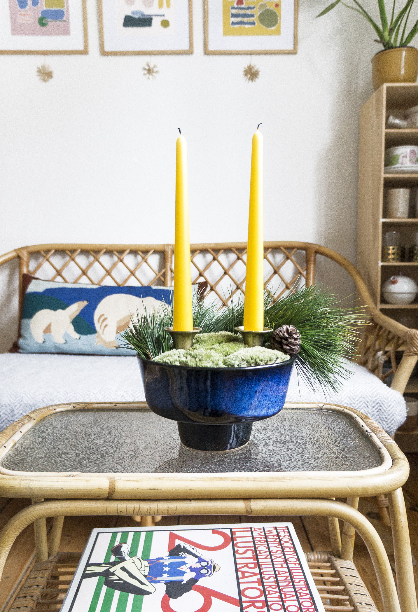 Vintage Norwegian ceramics and little Swedish straw stars on the wall