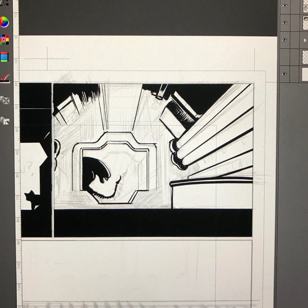 A close up shot of the corridor as a work in progress.