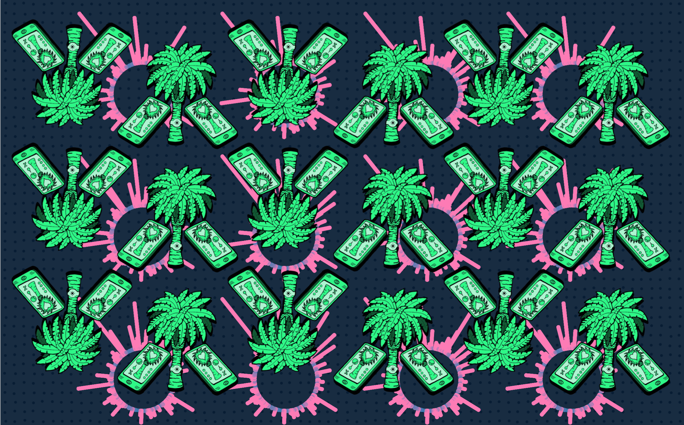 Internet of Things / Environmental Data Monitoring Palms >>>> Data represented as pink circles of lines: Numbers of recorded tree species in San Francisco. data source
