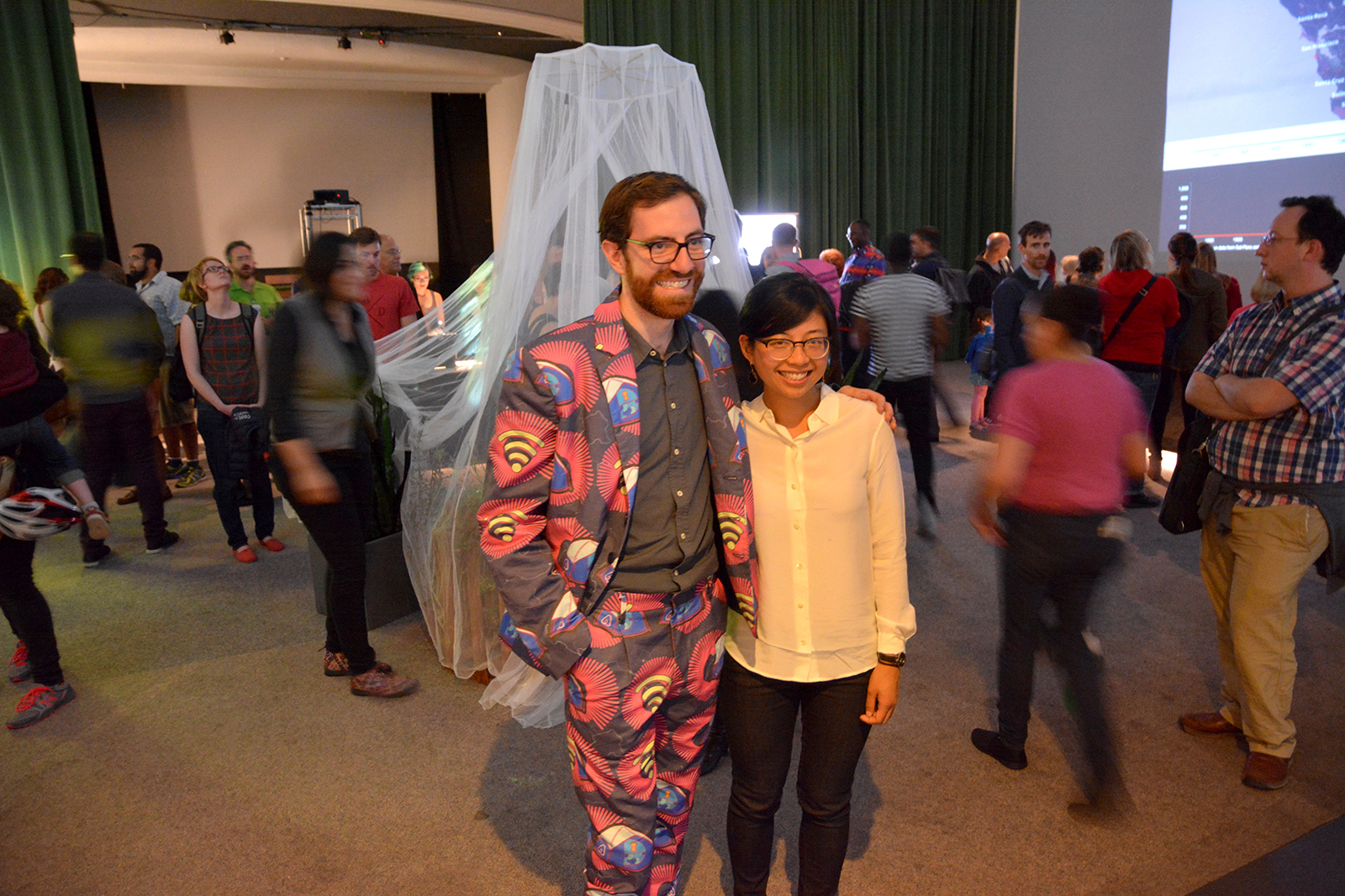 Joseph Burg models "$900 tent" suit. Sewing coordination by Mai Nguyen Hart.