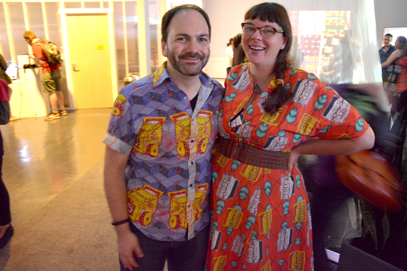 Matt Ganucheau and Rachel Weidinger show off outfits at the exhibition. Outfits created by Rachel.