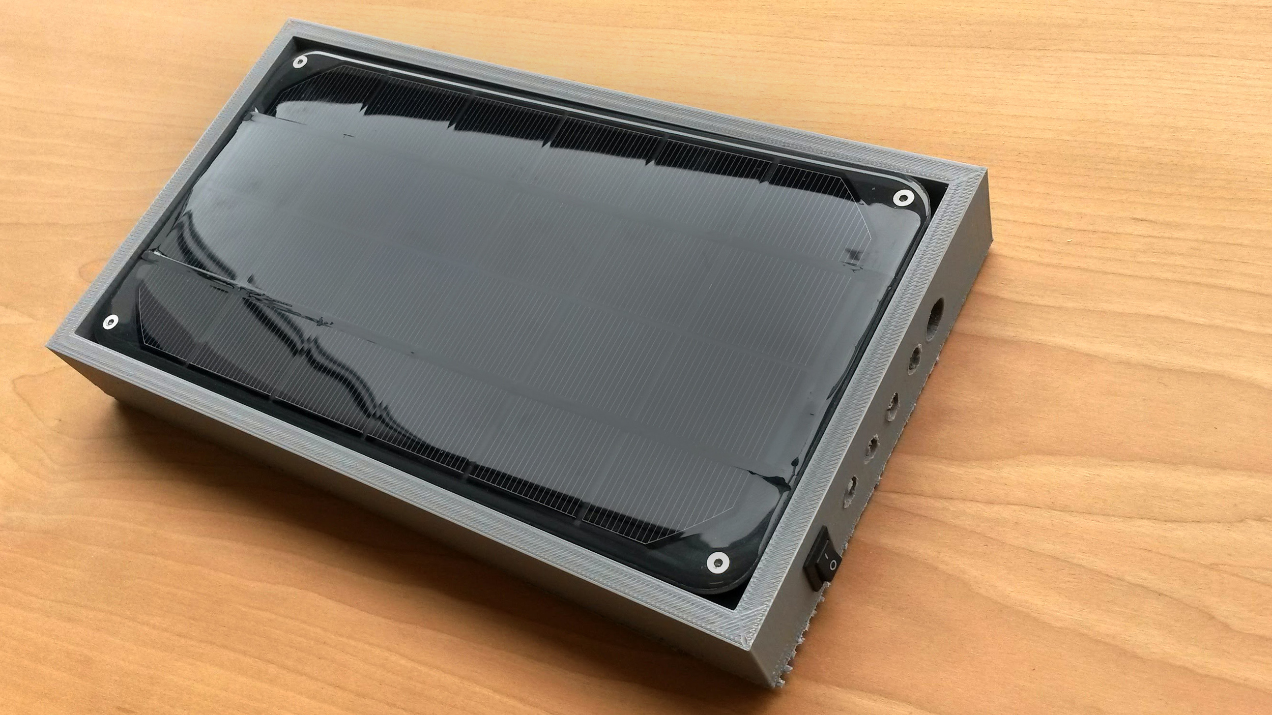 Ellie's 3.5-watt portable solar battery pack with USB charging ability.