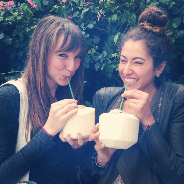 Sweaty and hydrating with raw coconuts post dance class with my fellow pioneer from Utopia, Dedeker. And we ate the meat too!