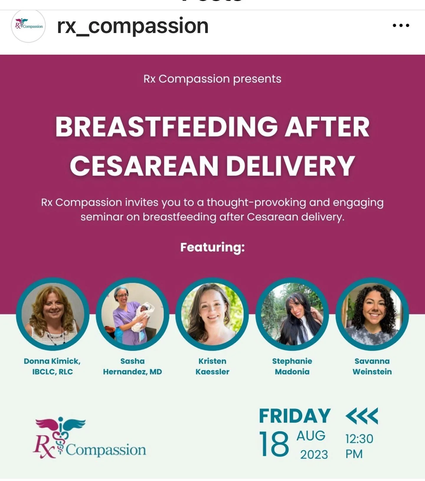 In recognition of August as National Breastfeeding Awareness Month, Rx Compassion invites you to a thought-provoking and engaging seminar on breastfeeding after Cesarean delivery.
Valuable information and essential resources will be shared with women