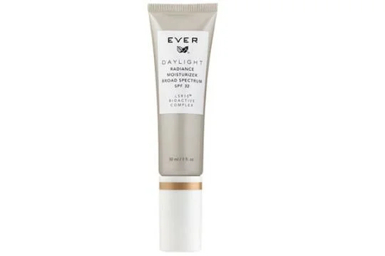 After massaging and pressing the firming liquid into my face and neck, I do the same thing with this tinted moisturizer. I am SO happy with the coverage of this. It smooths out the skin, has SPF 32, but still allows that dewey glow and not the cakey makeup look. So amazing. 