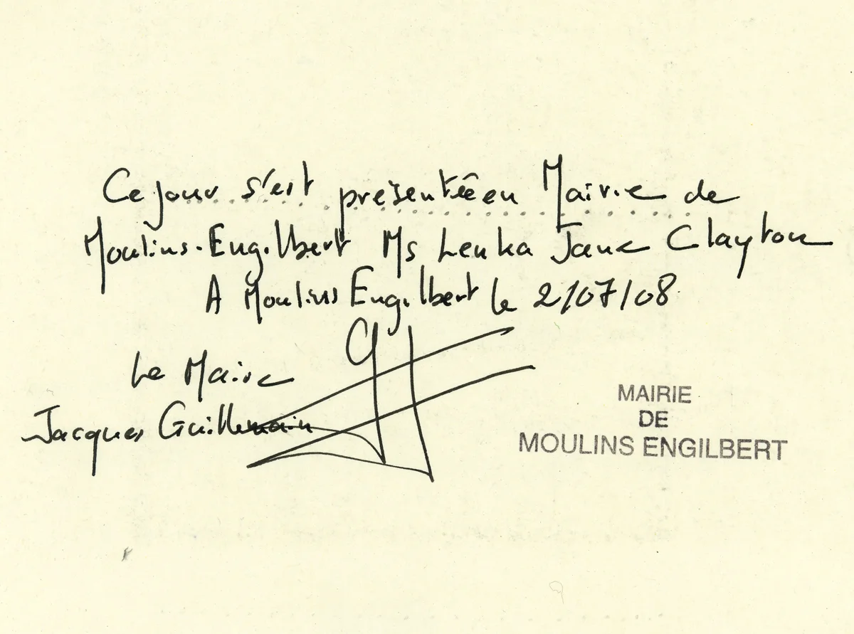 the mayor of James' signature certifying our staring the journey in his village
