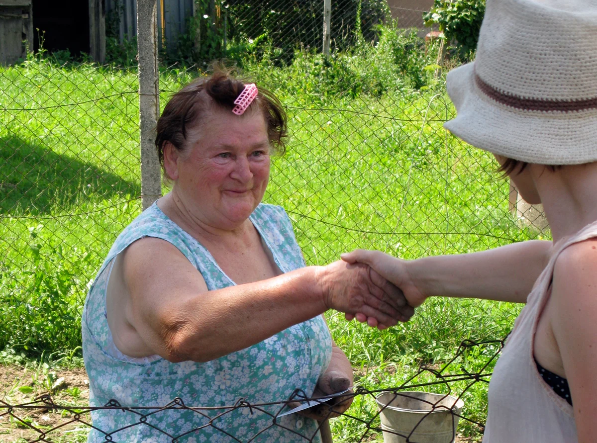 Lenka meeting the villagers of Lenka, Slovakia