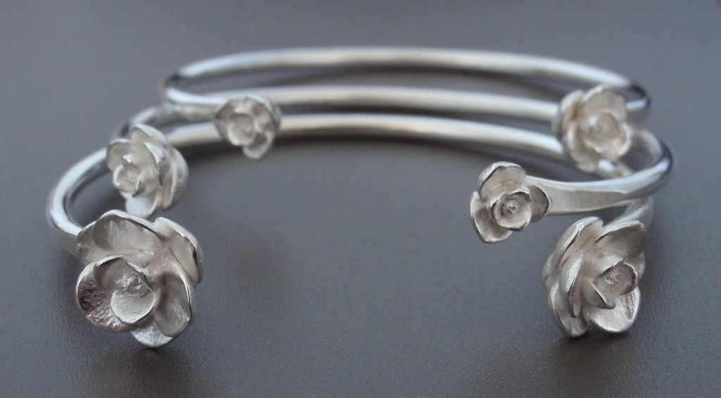  Magnolia Cuff Bracelets in Sterling Silver. 
