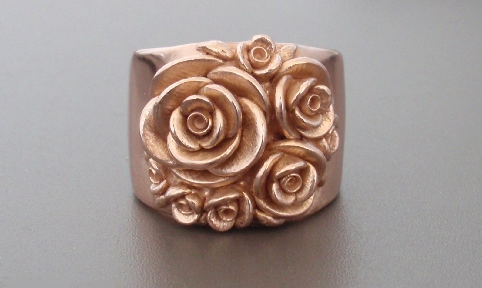  Bouquet of Roses, Wide-Band Ring, in 14K Rose Gold. 