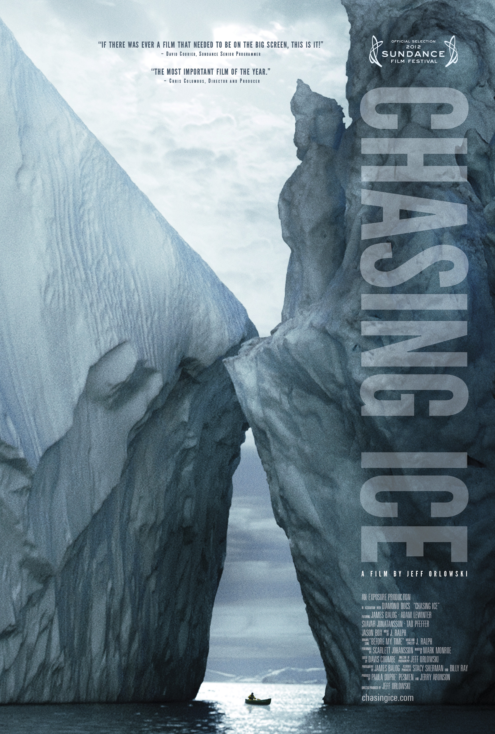 Chasing Ice is the story of one man’s mission to change the tide of history by gathering undeniable evidence of our changing planet. The film captures the work of James Balog as he creates his latest project: The Extreme Ice Survey. Balog deployed revolutionary time-lapse cameras across the brutal Arctic to capture a multi-year record of the world’s changing glaciers. These hauntingly beautiful videos compress years into seconds and reveal ancient mountains of ice in motion as they disappear at a breathtaking rate. You can learn more about the film at our Chasing Ice website .
