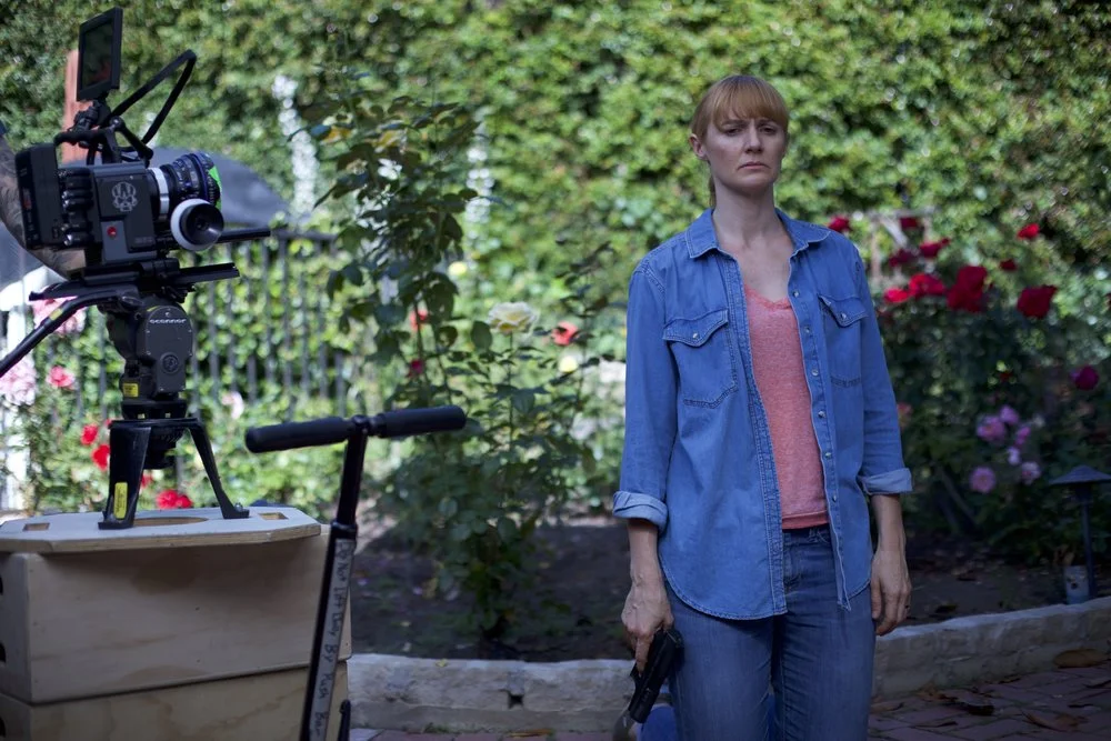 Francesca Manzi on set of "JC", a new vision of Shakespeare's Julius Caesar. Director Matt Boatright-Simon