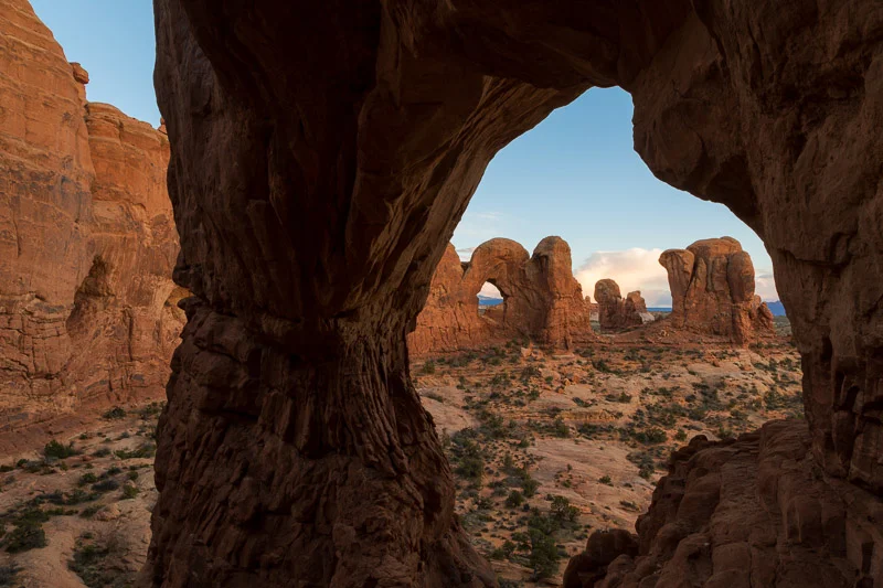Cove Arch Framing Double Arch at Sunset, Utah