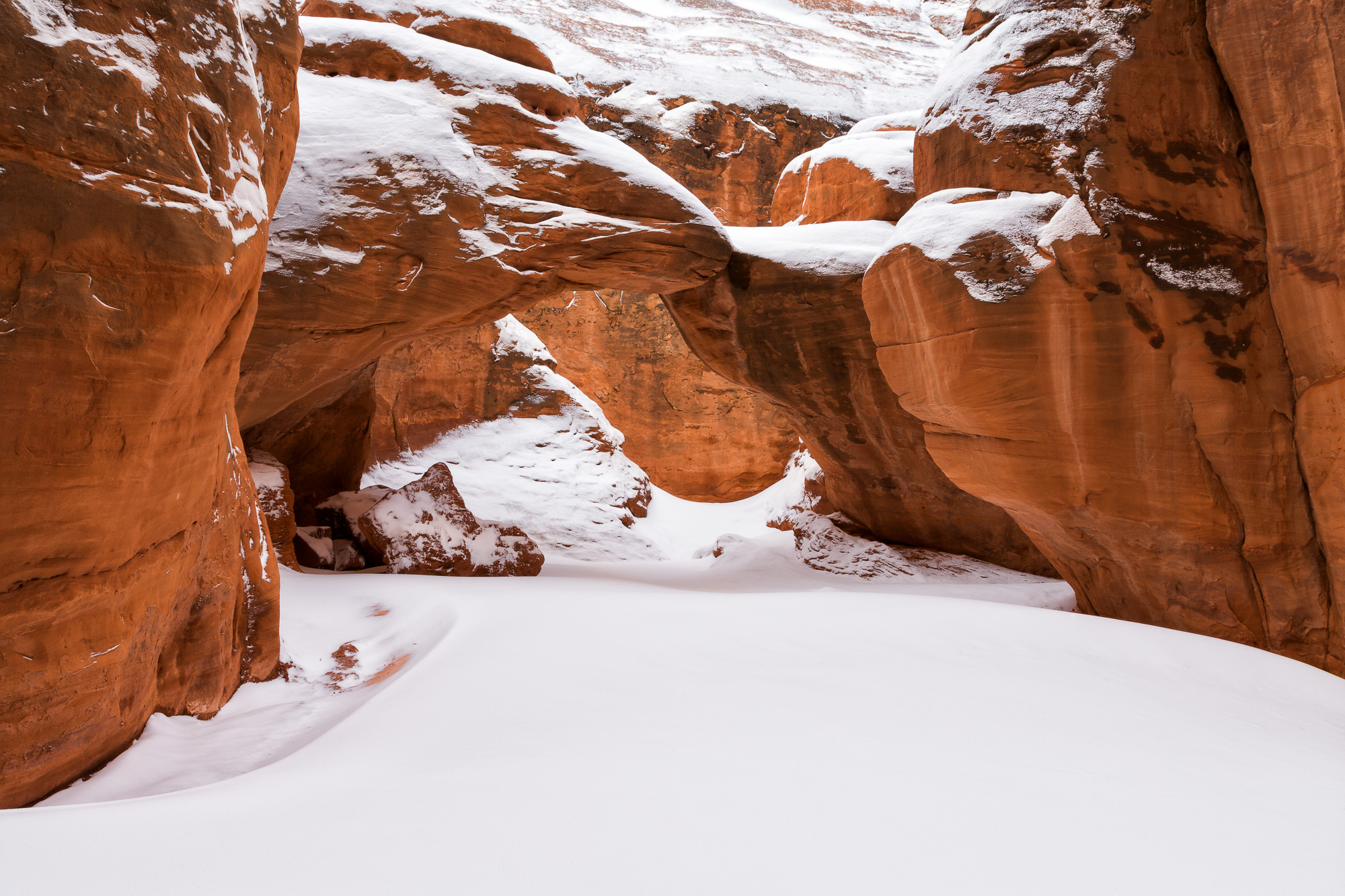 Fresh Snow at Sand Dune Arch, Arches National Park