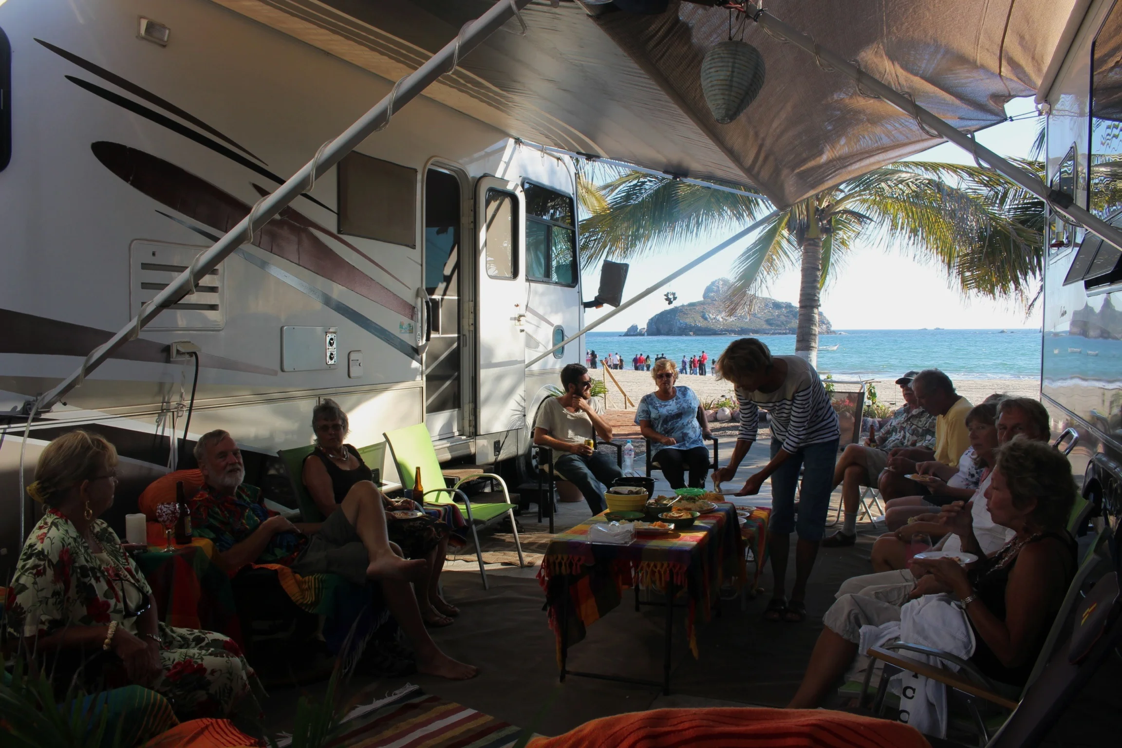 Happy hour outside our temporary home.