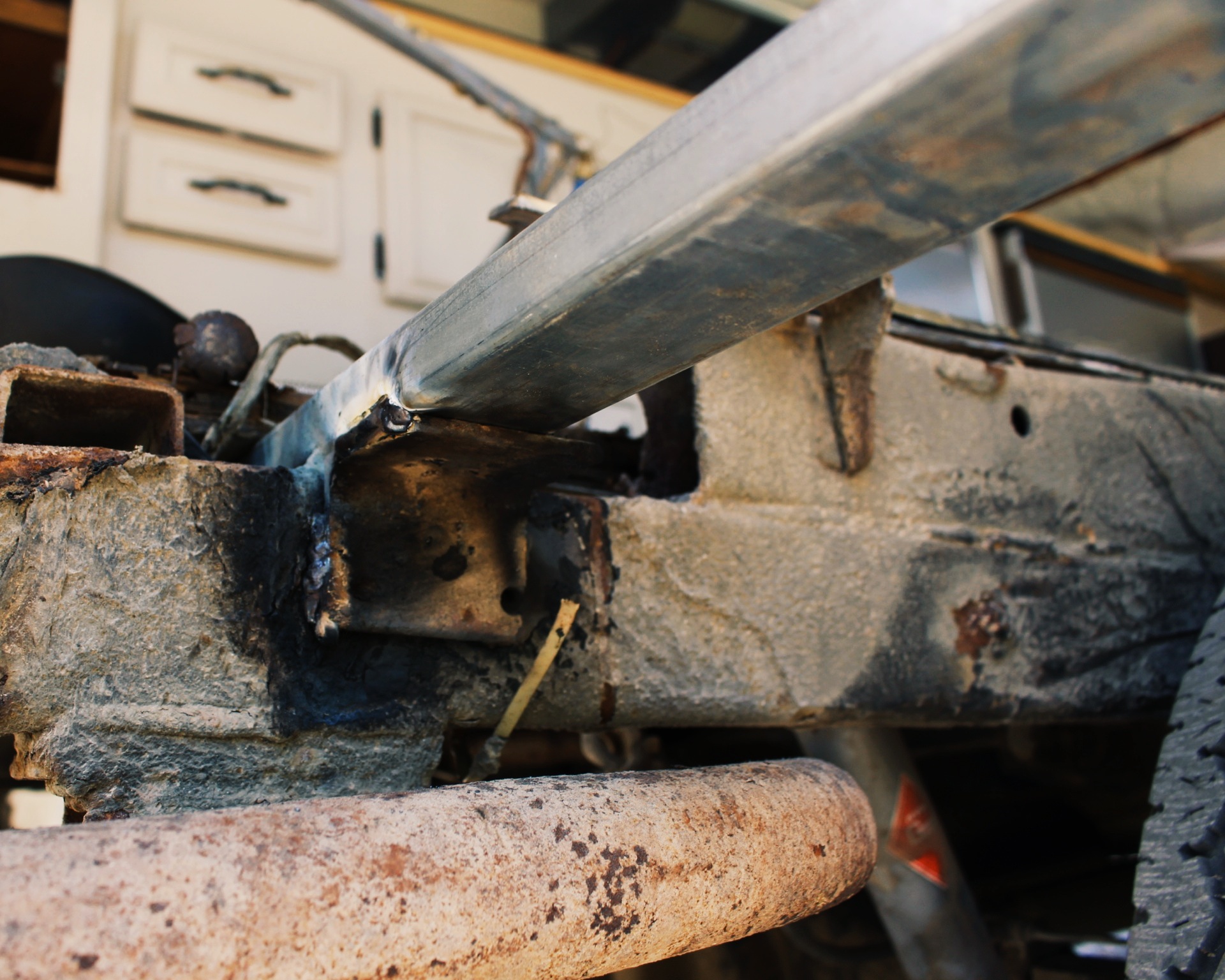 Replacement beam for the damaged one installed.