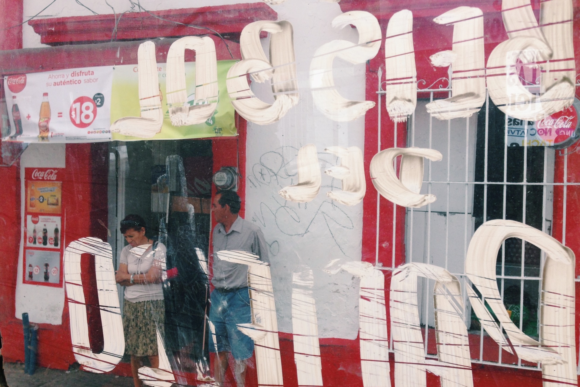 Riding the bus through Mazatlan, major stops are written directly on the window