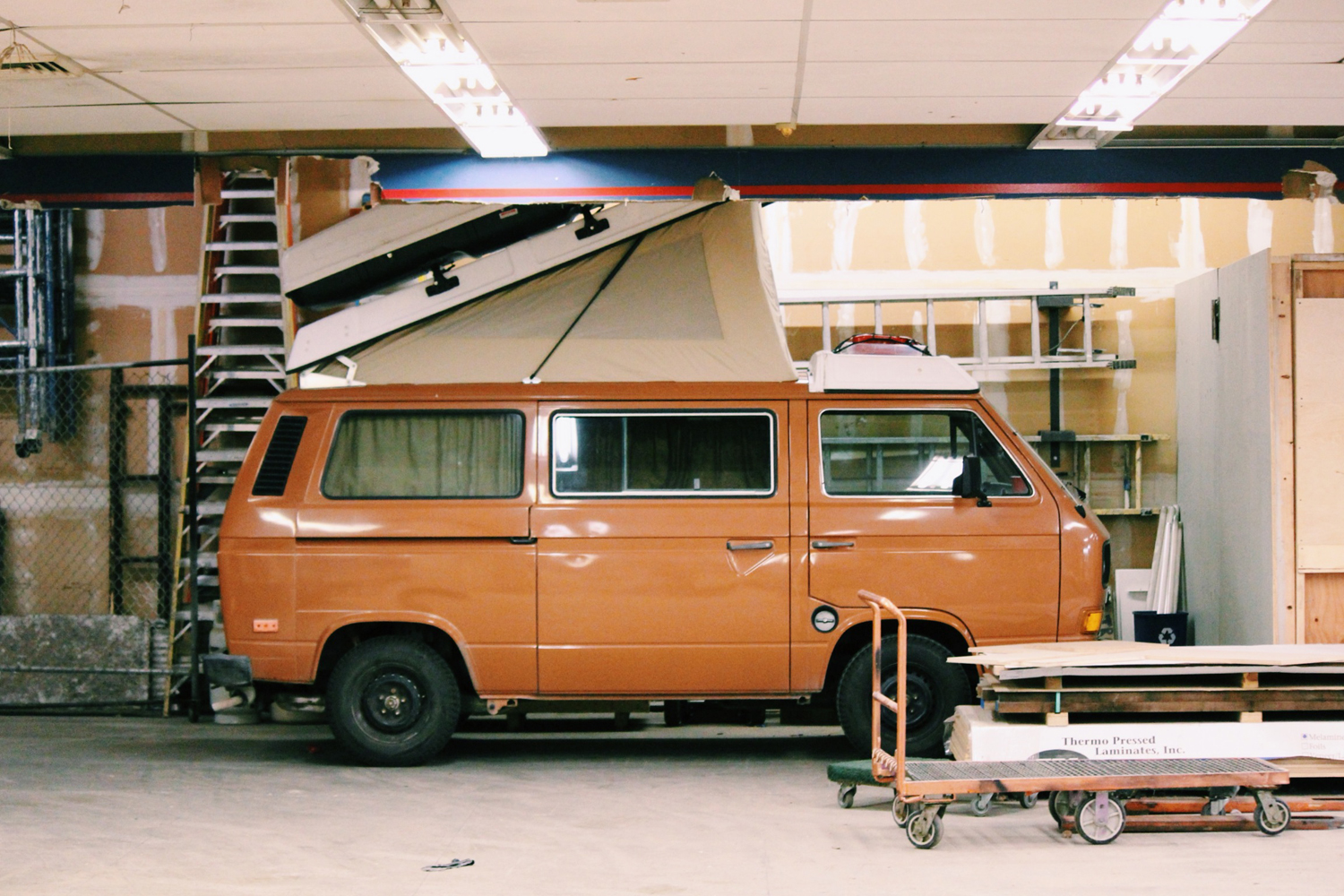 Westy in the warehouse.