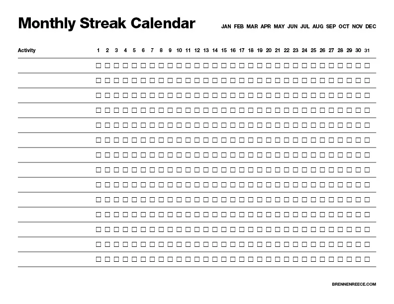 Download the Monthly Streak Calendar (pdf)
