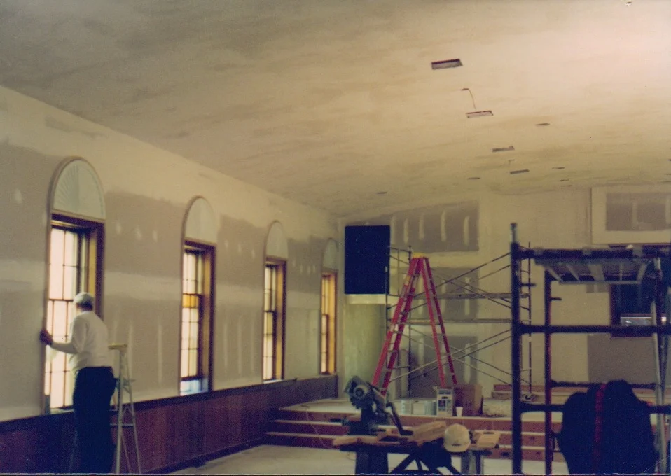 The sanctuary being remodeled in 1996.