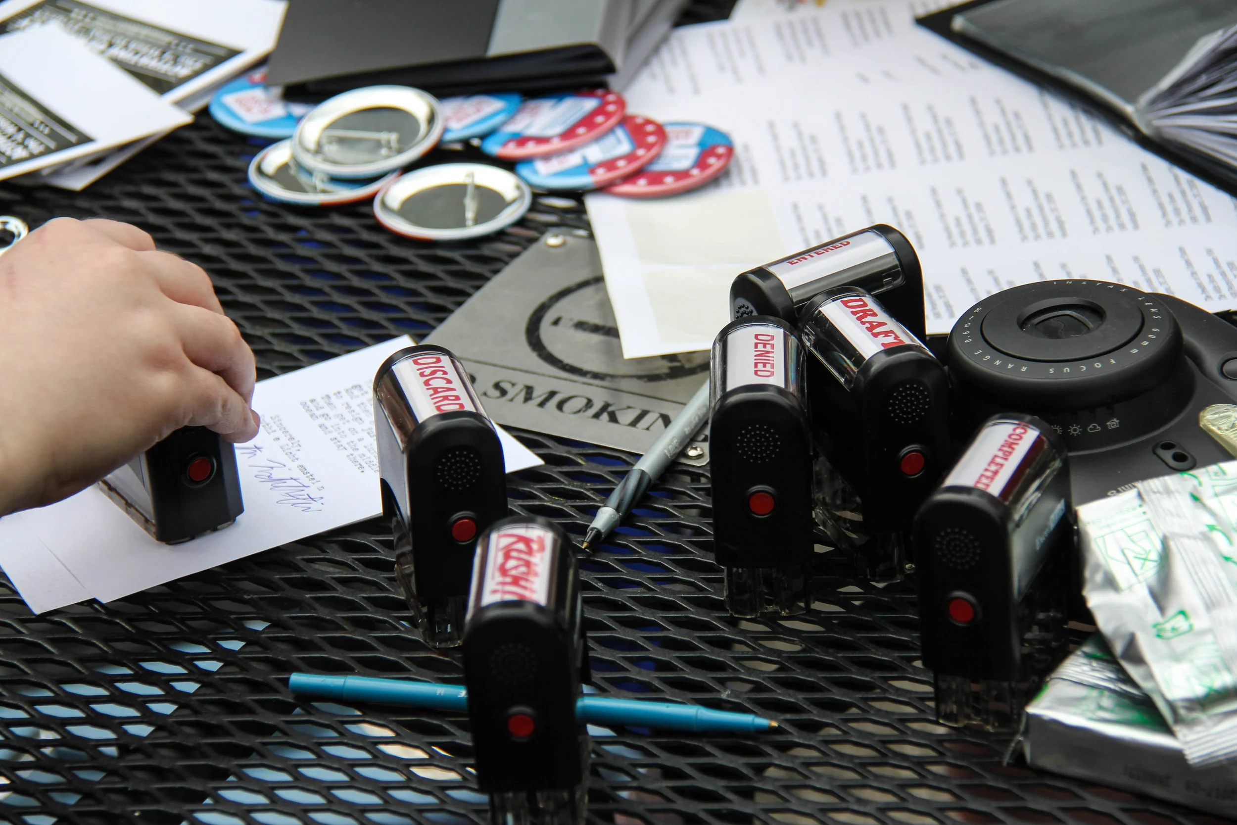 Stamping letters. 