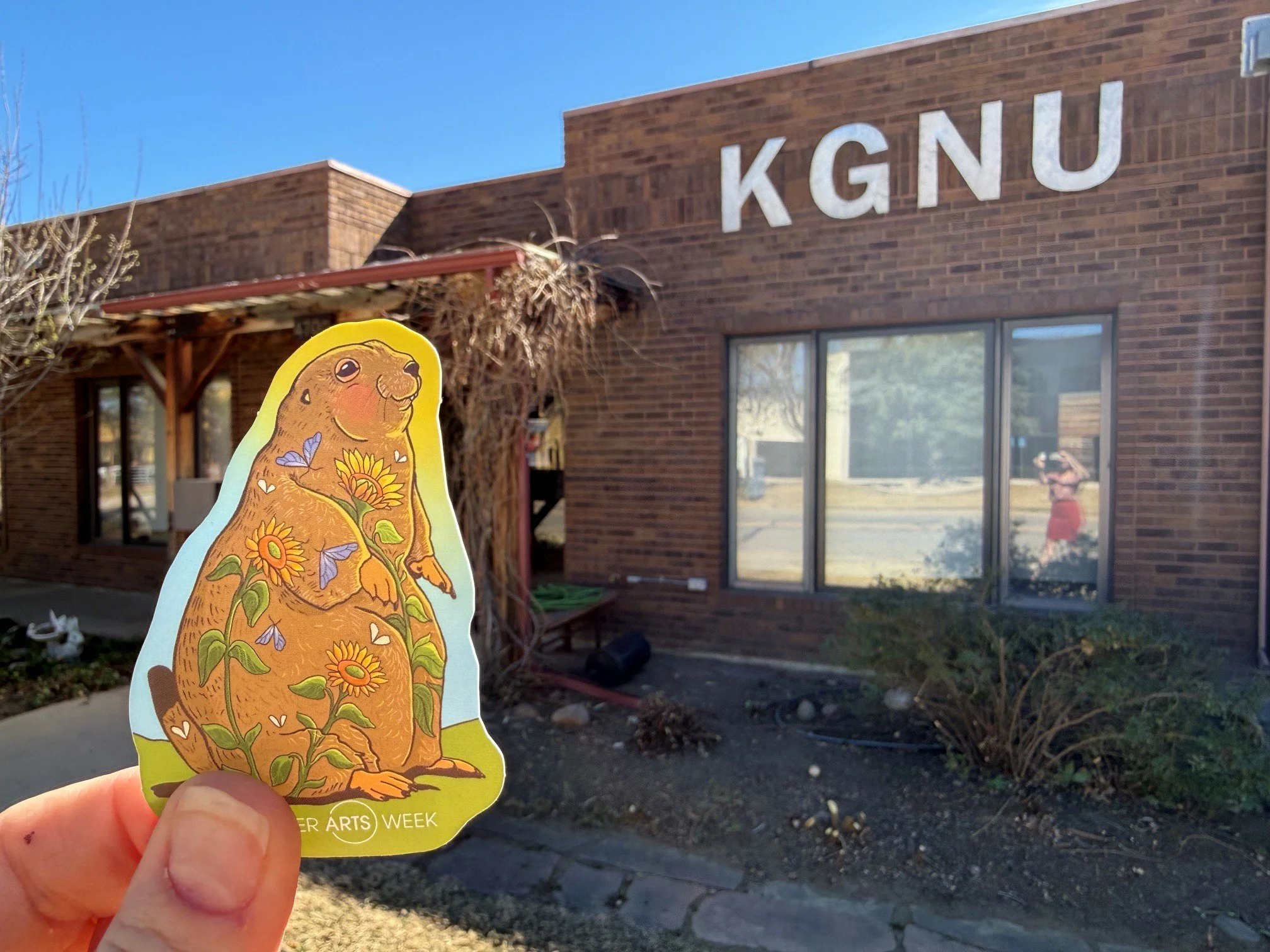 🐾 Gladys the prairie dog made a special stop at @kgnu 's beloved old digs &mdash; and ran into a friend in the studios! 📻 

But she's already buzzing about what's coming next: KGNU's Open House at their NEW downtown space on Saturday, April 4 AND t