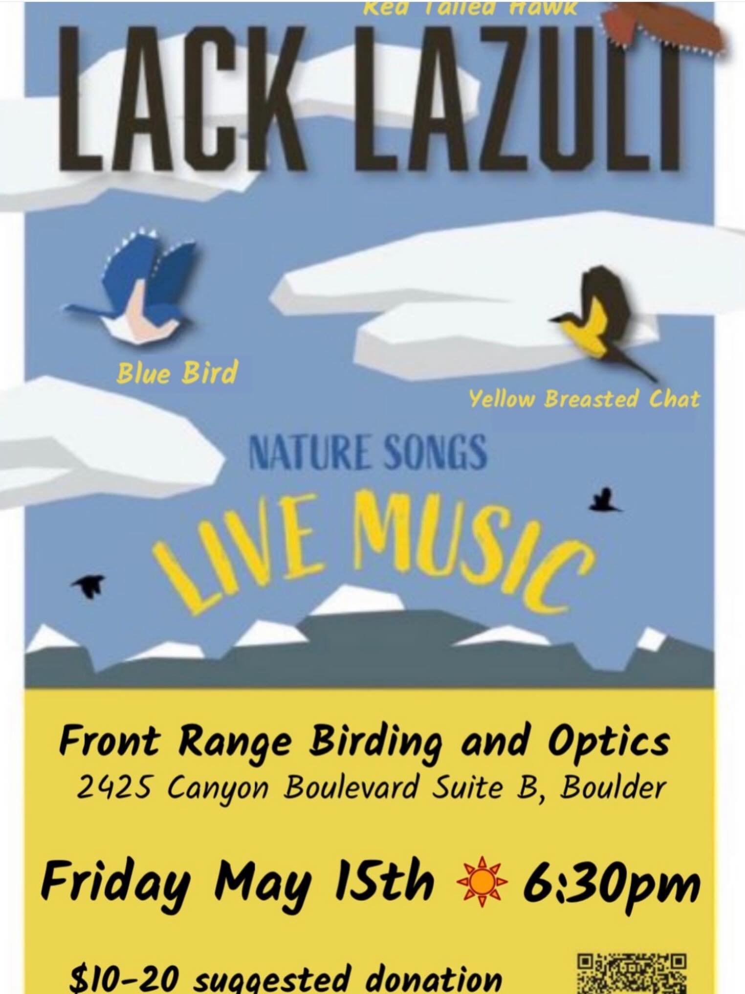 🎶🐦 Art and birding? You betchta!!

Live music and poetry by @lack_lazuli at @frontrangebirdingco &mdash; because Boulder doesn&rsquo;t do boring. This is exactly the kind of unexpected, only-in-Boulder magic we love to celebrate all year long. 🎤✨
