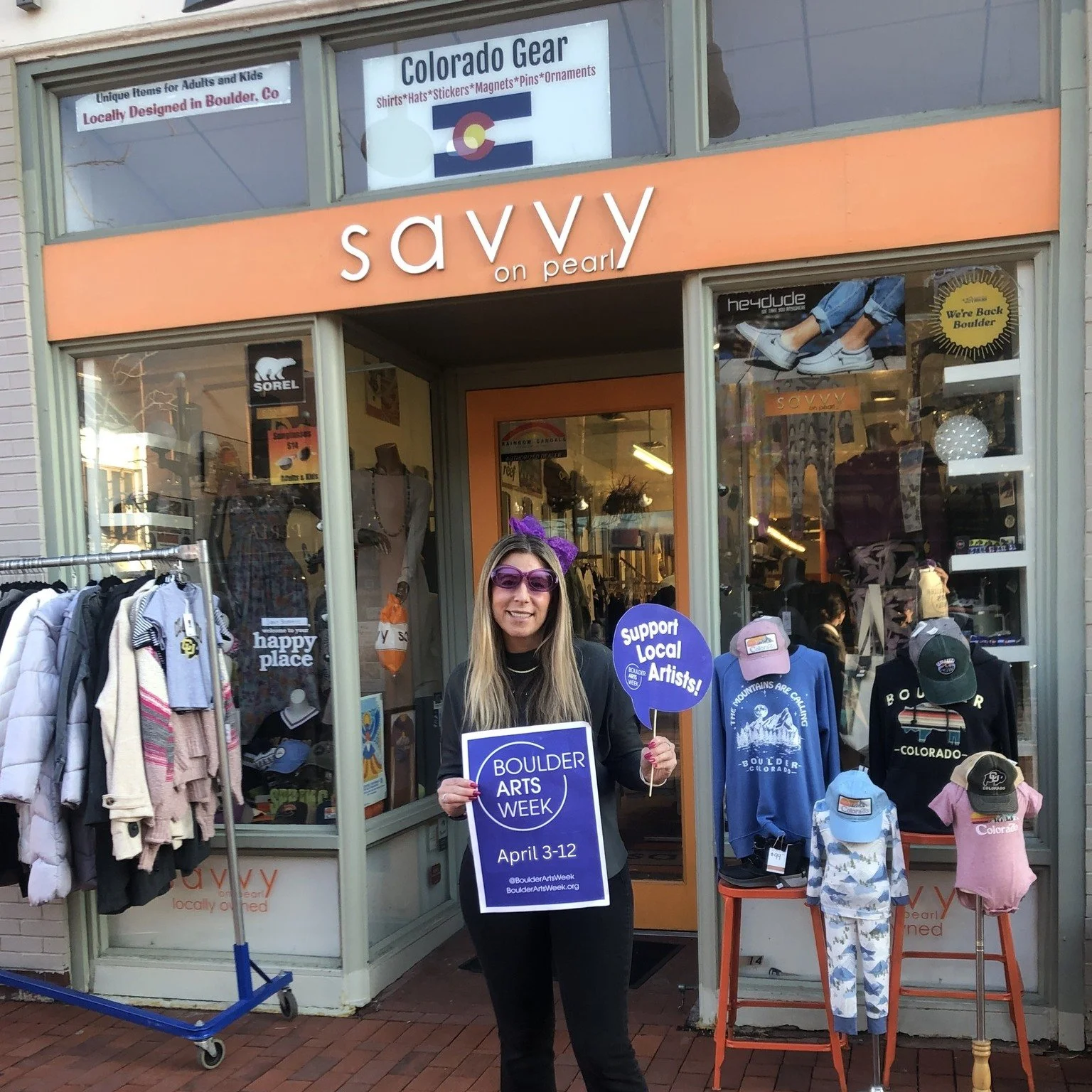 Huge thanks to @savvyonpearl for being a Business Champion for Boulder Arts Week 2026! 

Savvy on Pearl brings a fun, creative energy to the community with a thoughtfully curated mix of original Colorado designed clothing, gifts, and home goods. Ever