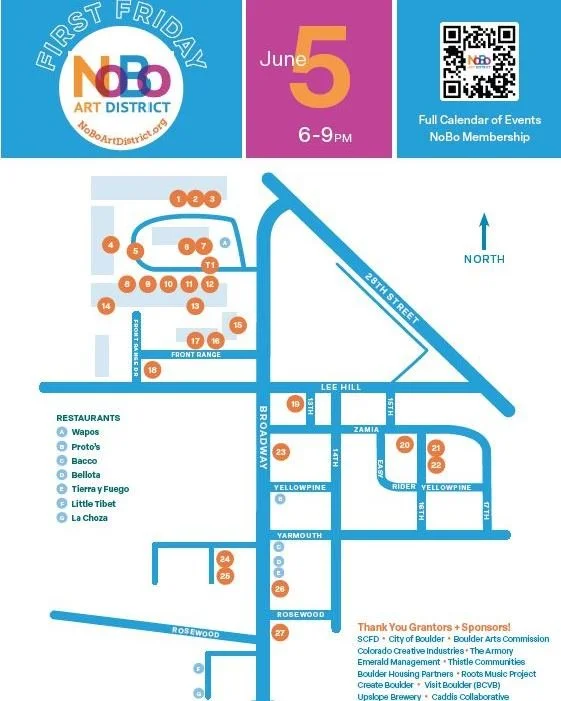 Your Friday plans have just been secured! 

NoBo First Friday is back again with rotating exhibitions, open artist studios, live music, food trucks, artist demonstrations, AND the First Friday Market.

Save the map and enjoy a self-guided tour throug
