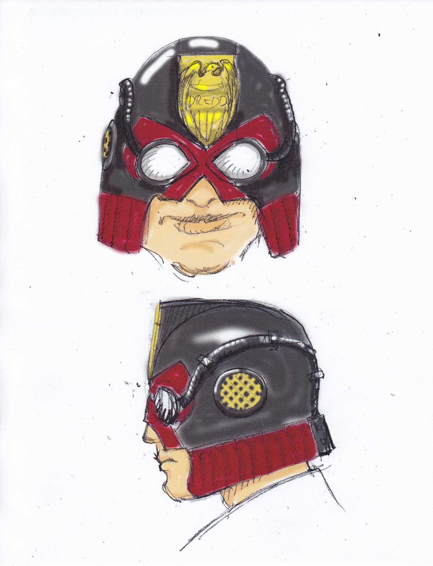 My preliminary sketches for a steampunk version of the helmet