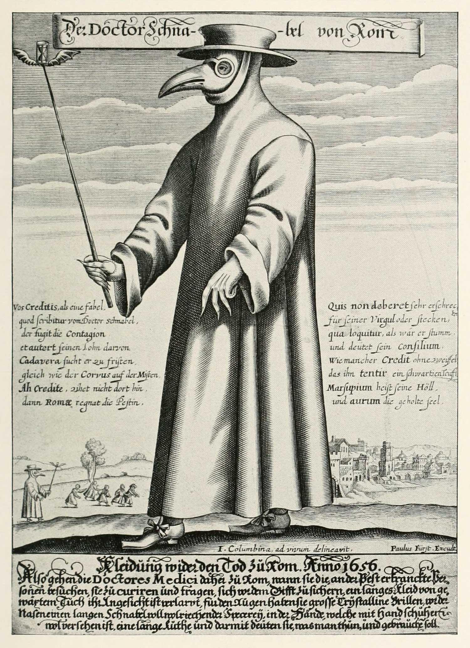Engraving of a plague doctor from 1656.
