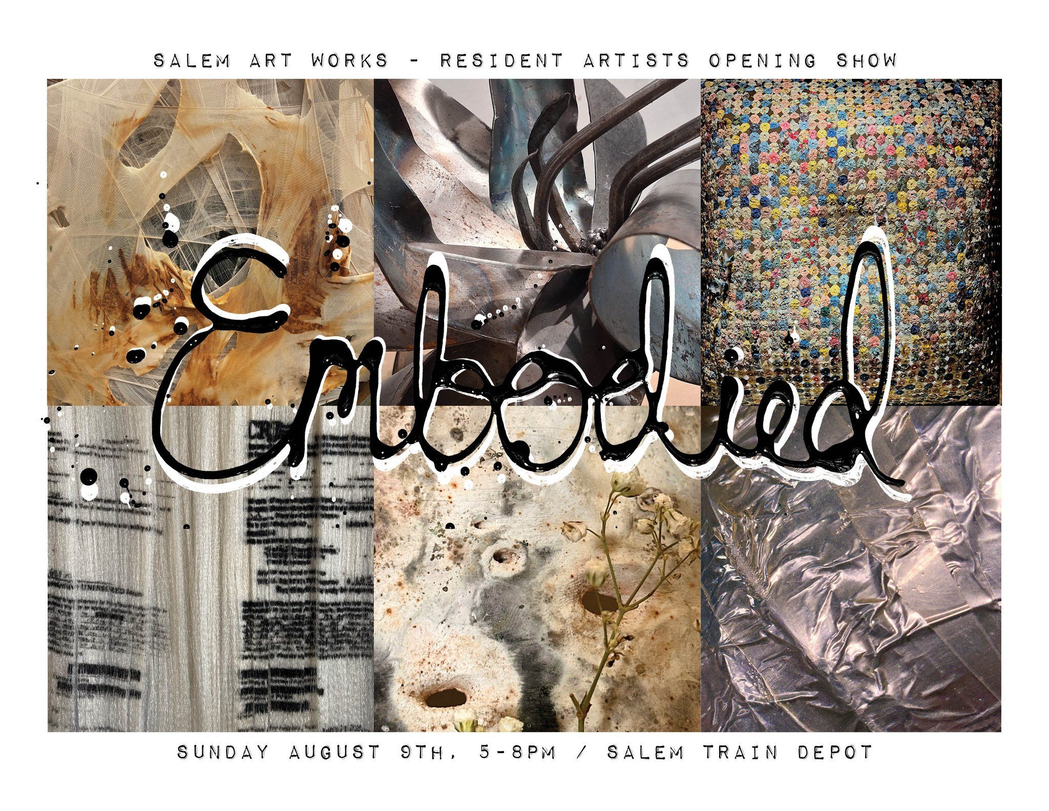 SATURDAY &amp; SUNDAY 10 AM to 2 PM
Young Artist Residency Gallery @ The Salem Train Depot!

Embodied, 2026 brings together multidisciplinary work from six different artists born out of their residency period at Salem Art Works. Exploring the tension