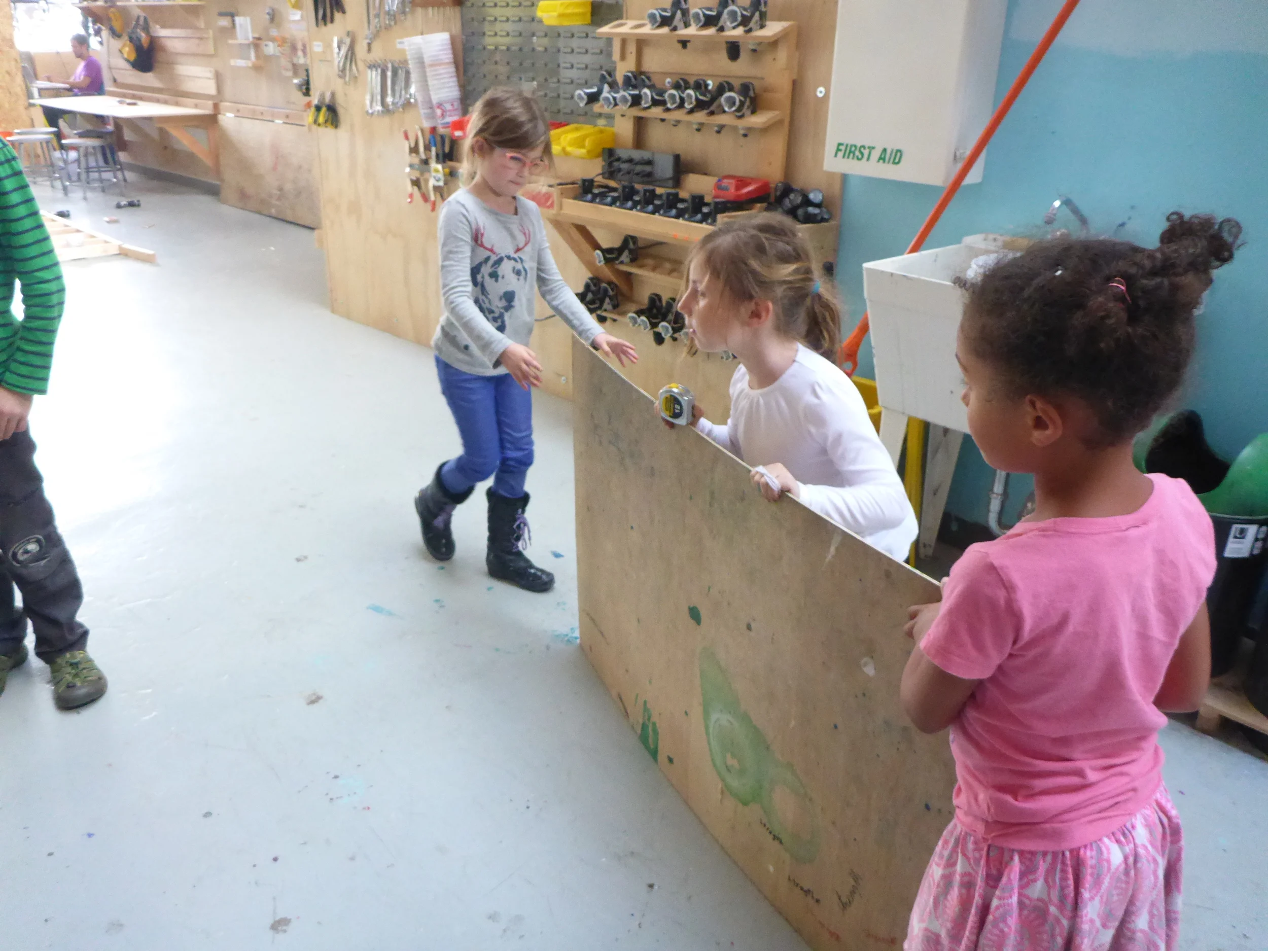 We carried huge pieces of wood as a team!