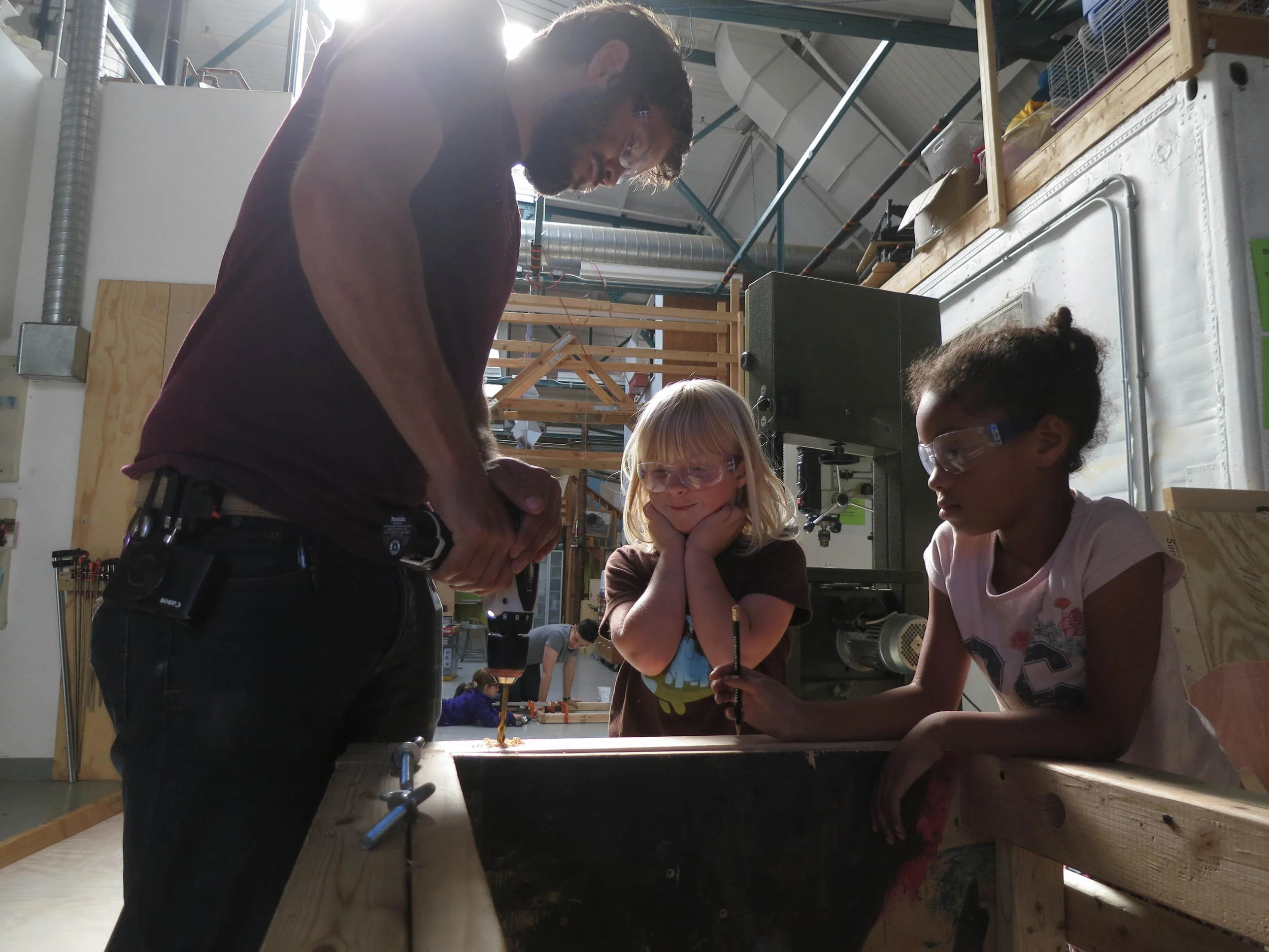 Josh demonstrates how to make a large hole using the tools the Tinkerers are already familiar with. 