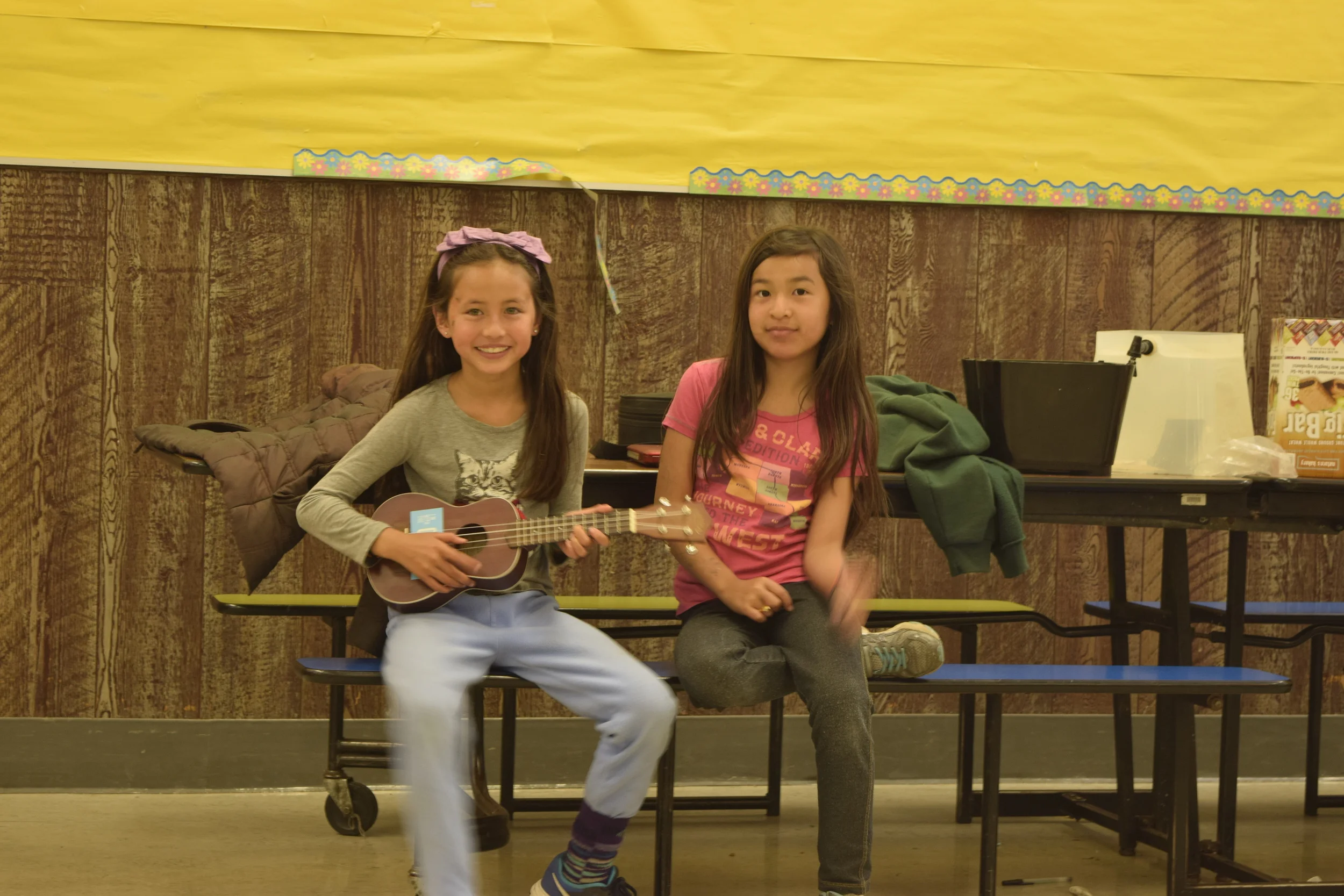 Alexandra and Aime, with Josh's ukelele.