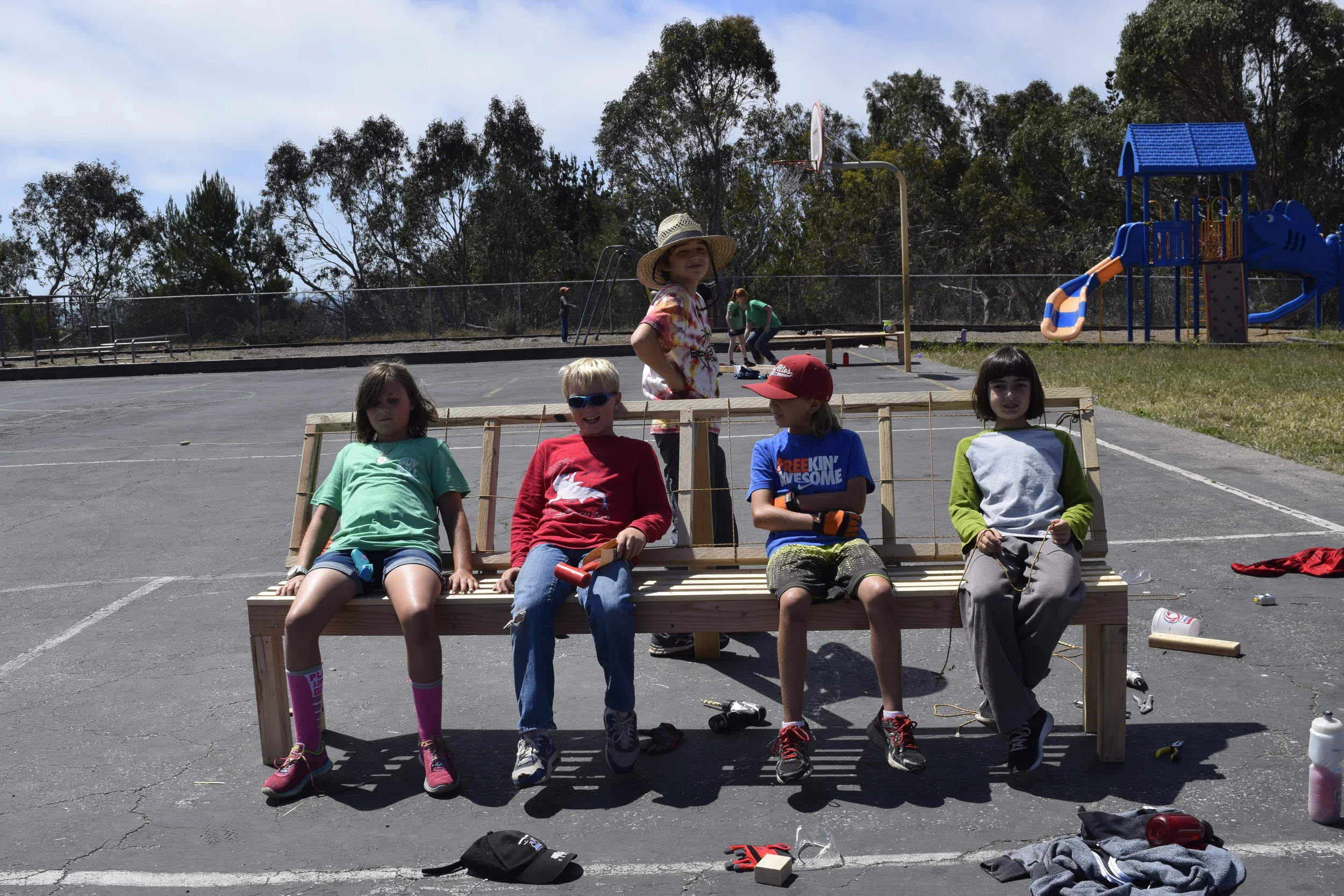 Connor poses for the camera as we try out the bench.