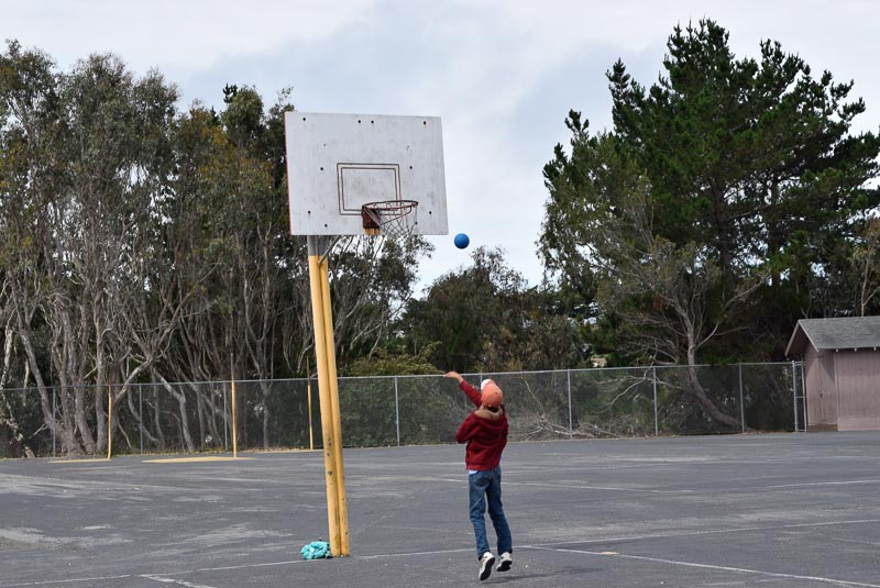 Basketball with a four-square ball. 