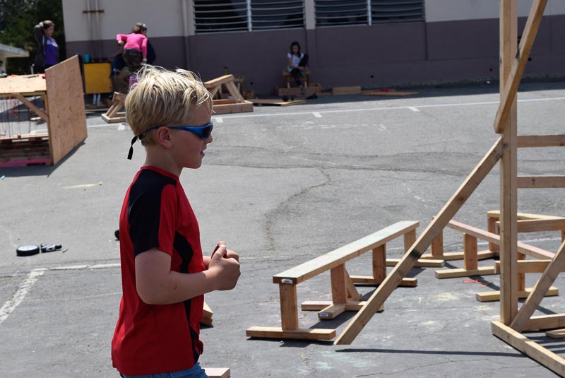 Ryker can't wait to try out the monkey bars now that it has been declared safe.