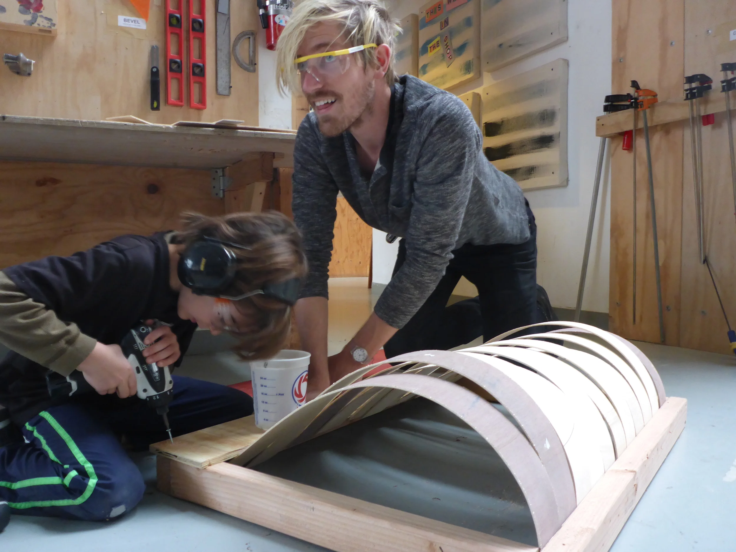 Henry and Jay use pieces leftover from the Jellyfish to make a curved lid!