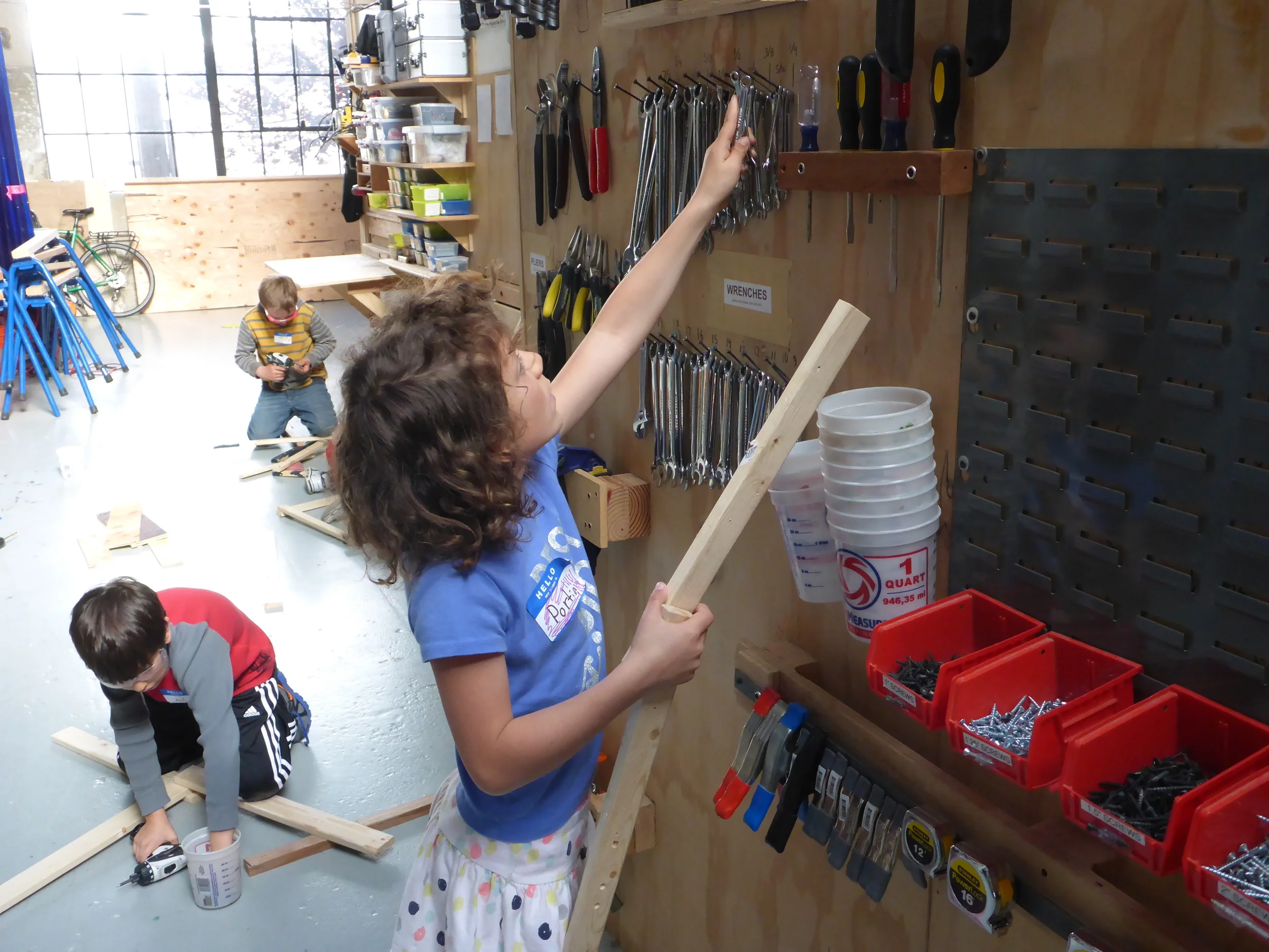 Returning tinkerer, Portia knows just where to find the wrenches to tighten her lag-bolt joint but finding the right size still took a few tries. 