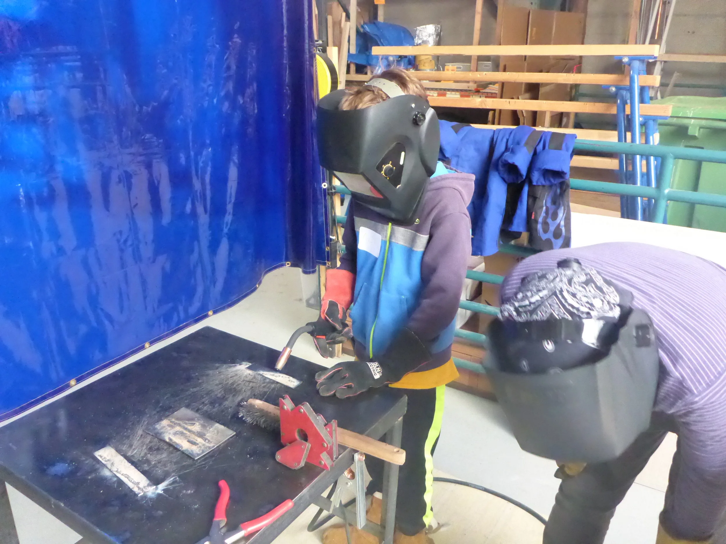 Axel practices his first welding beads!