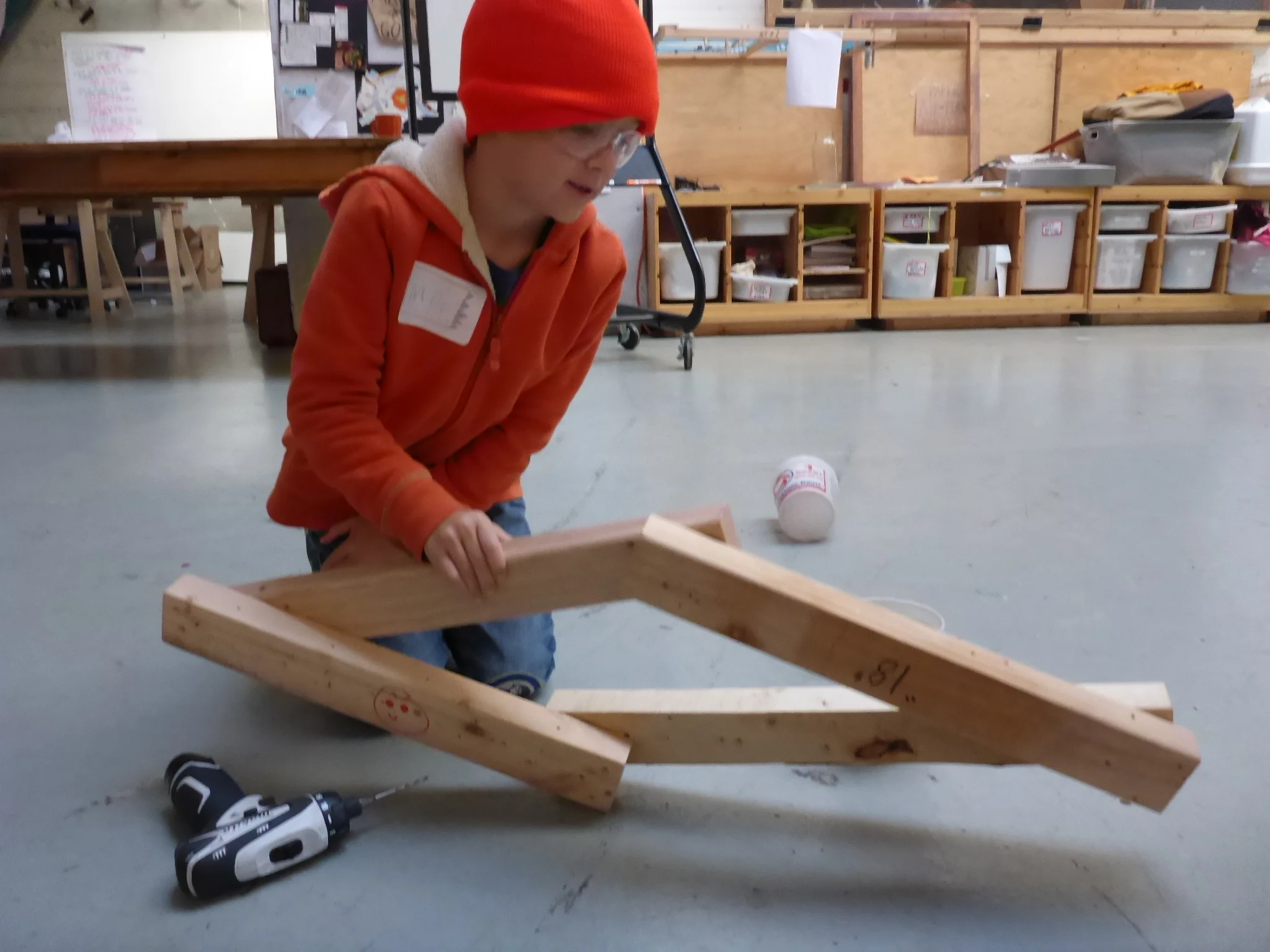 We also practiced attaching pieces of wood together with screws. 