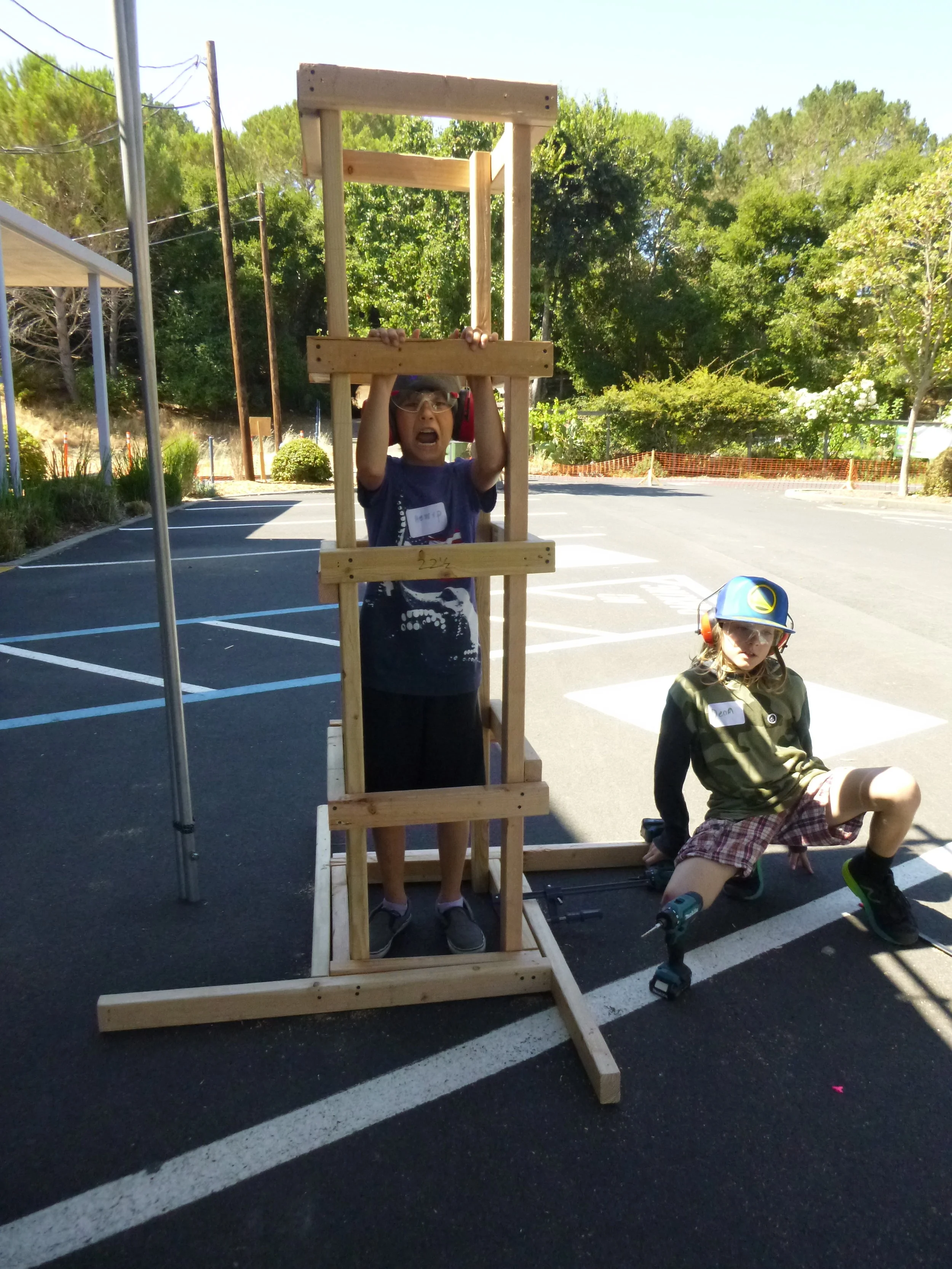 Henry testing out the foundations stability. Don't be fooled by his expression - we gave it a thumbs up! 