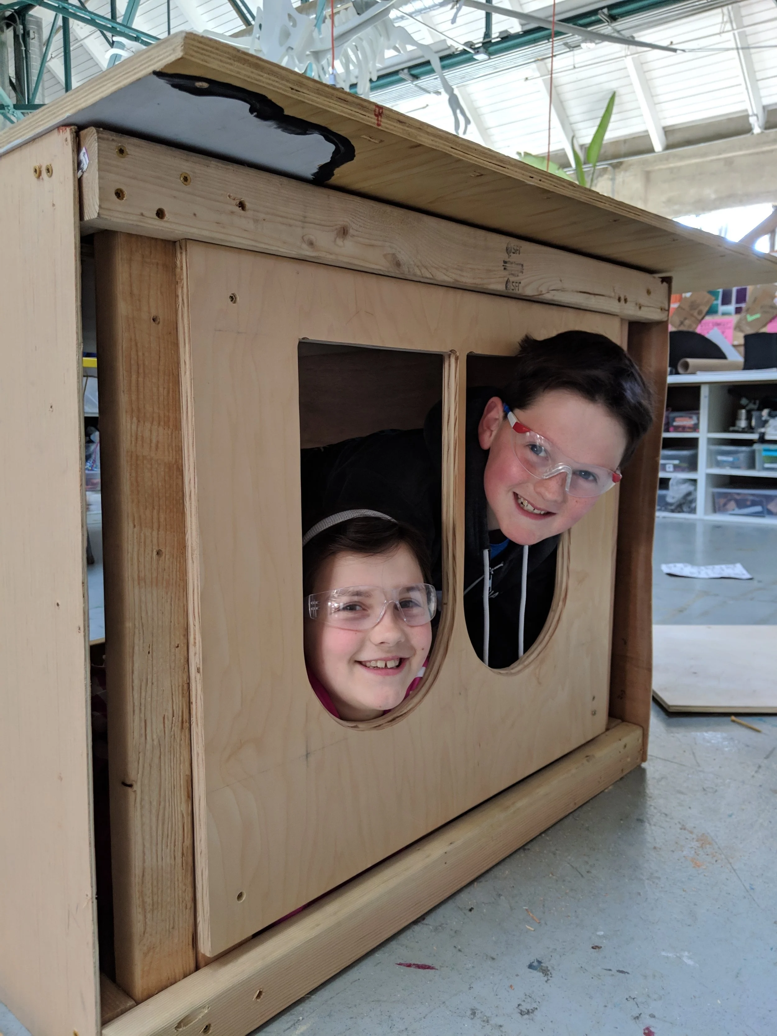 Elliot and Lily had the giggles as they tested out the windows of the upside down train car. :)